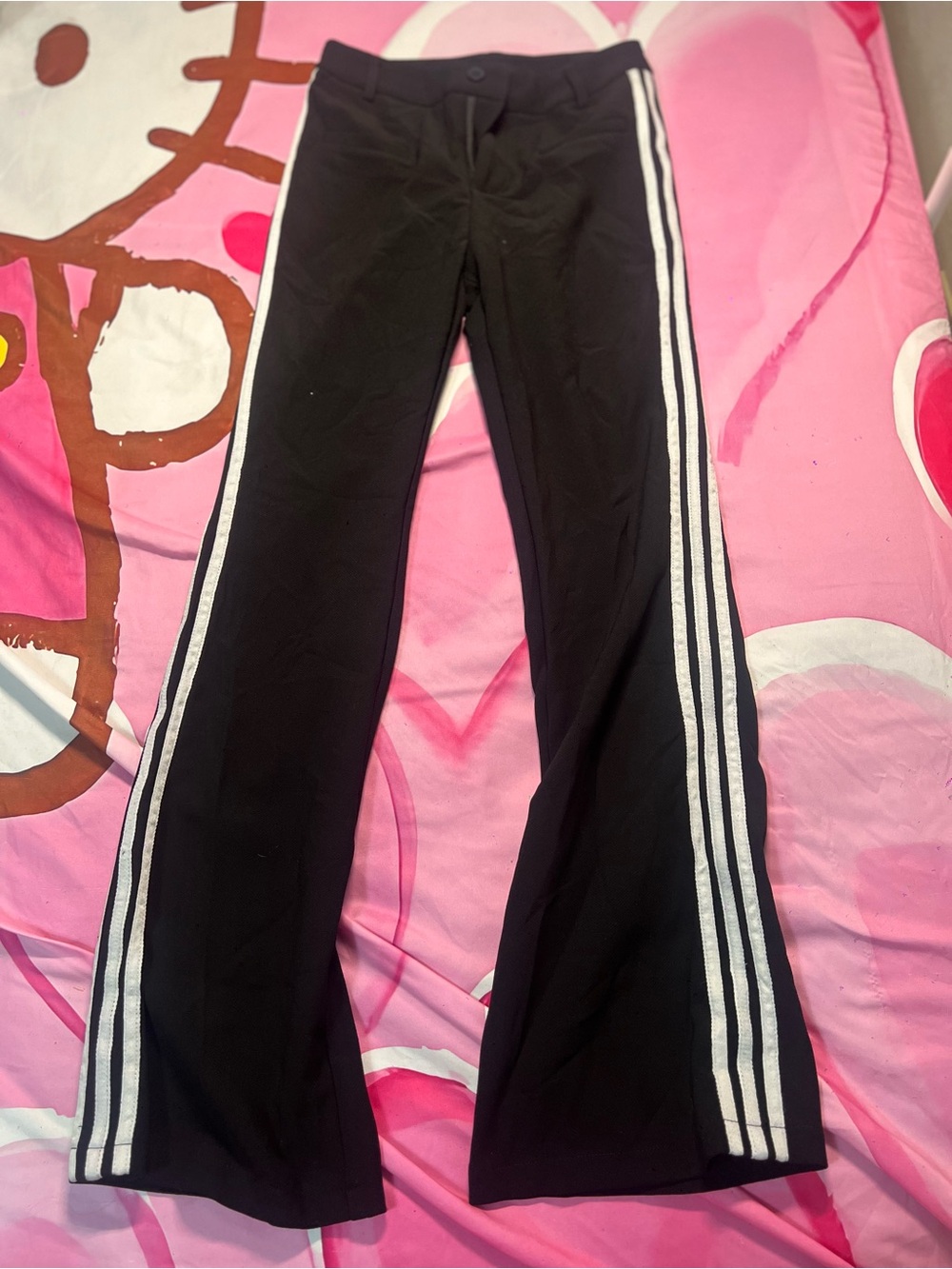 Girls' Black Track Pants with White Side Stripes